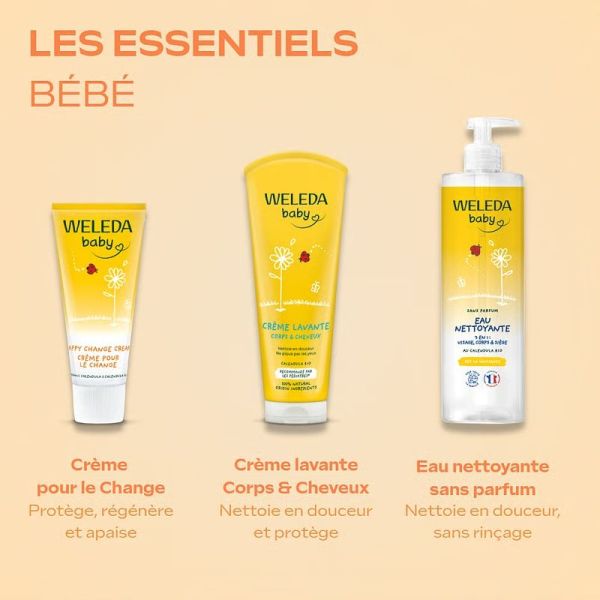 Mon kit de change nomade - Crème pour le Change 75 ml, Eau nettoyante sans parfum 400 ml, Crème Lavante Corps et Cheveux 200 ml