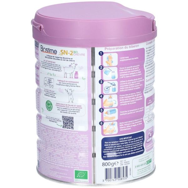 SN-2 Bio Chèvre au lait entier de chèvre 1er âge 0 à 6 mois - 800 g