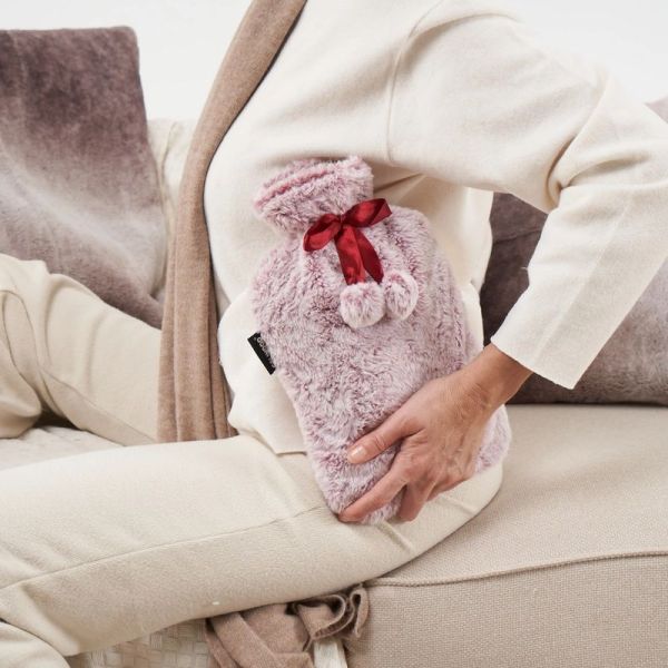 CALINDOO - Bouillotte à eau avec housse à pompons roses 2 L