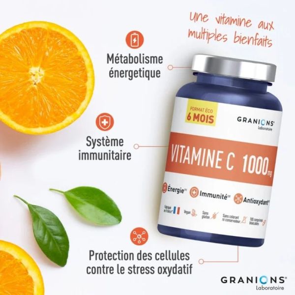 Vitamine C 1000 mg Format éco 6 mois - 180 comprimés
