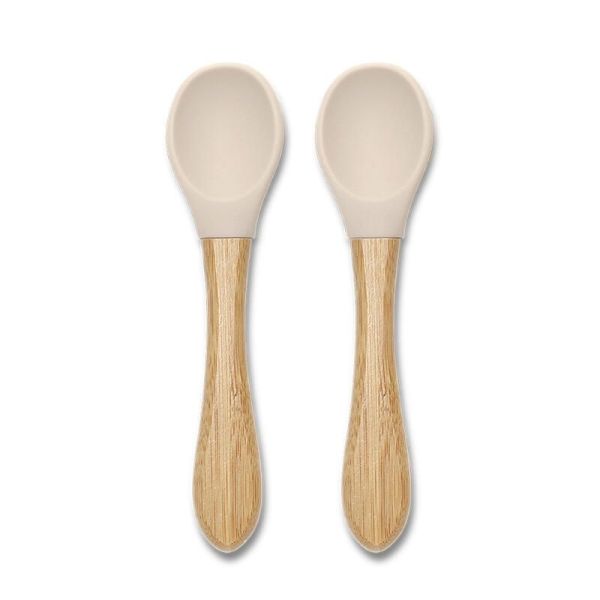 Lot de 2 cuillères en silicone et bambou - Beige