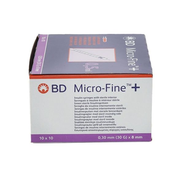Micro-Fine+ Seringue à Insuline 0,5ml Aiguille 8mm - 100 seringues