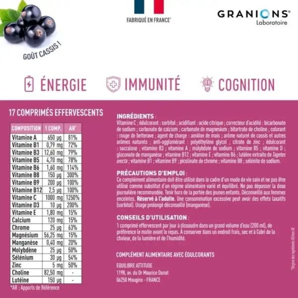 Multivitamines - Goût cassis - 17 comprimés effervescents