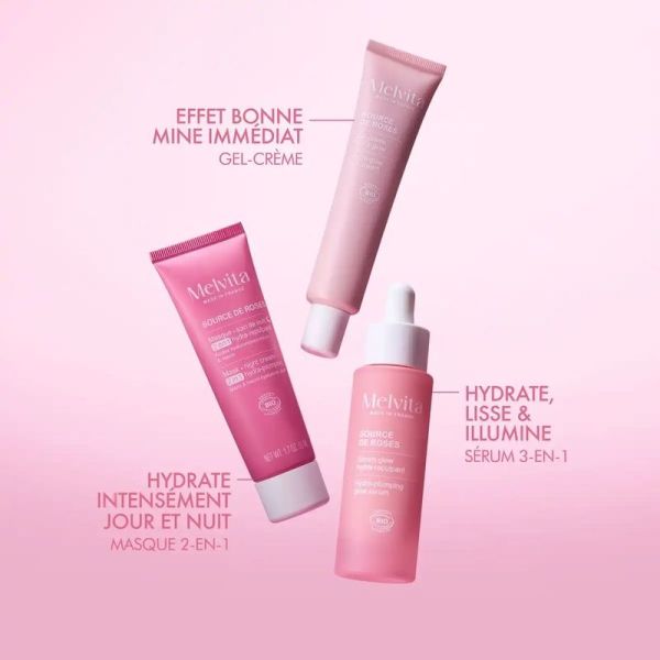 Masque Soin de Nuit 2-en-1 Hydra-Repulpant Bio Source de Roses - 50 ml