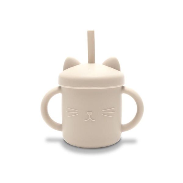 Tasse d'apprentissage avec paille en silicone - Beige