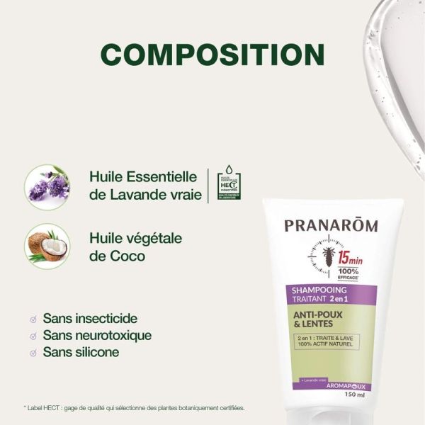 Shampooing traitant 2 en 1 anti-poux et lentes Aromapoux - 150 mL