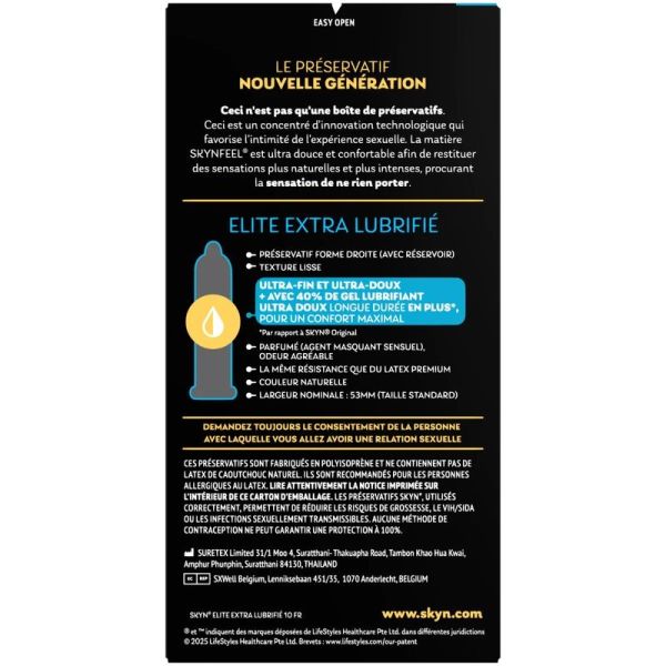 Skyn Extra Lubrifié Préservatifs sans latex - 10 préservatifs