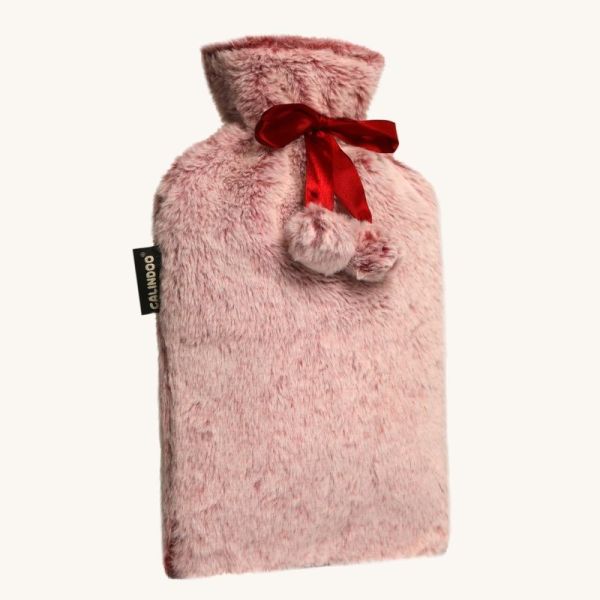 CALINDOO - Bouillotte à eau avec housse à pompons roses 2 L