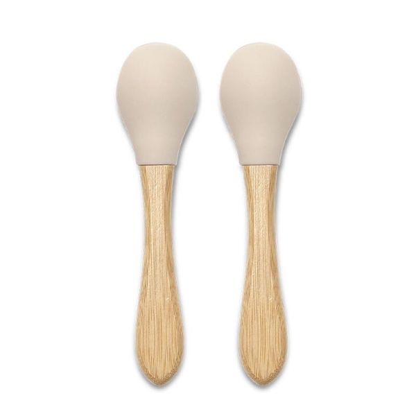 Lot de 2 cuillères en silicone et bambou - Beige