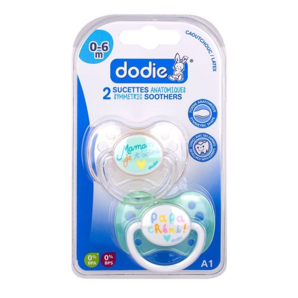 2 sucettes anatomiques 0-6 mois Papa Maman