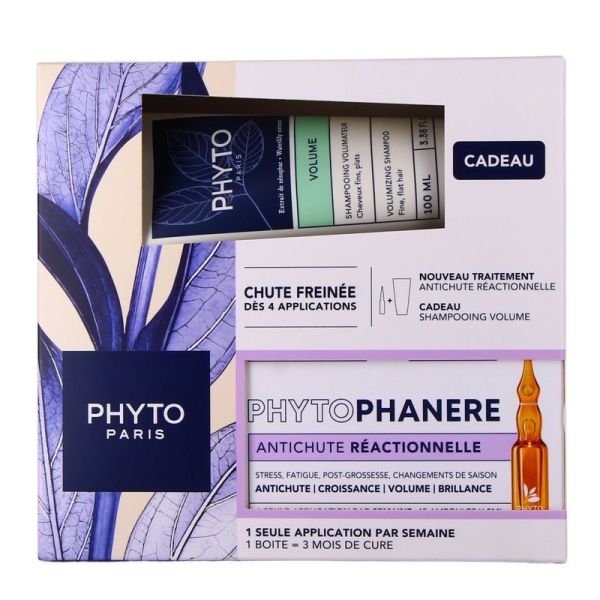 Phytophanère Traitement Antichute Réactionnelle - 12 ampoules de 5 ml, shampooing 100 ml