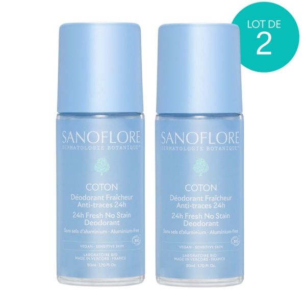 Lot 2 Déodorants Coton Roll-On 24h - 2 x 50 ml