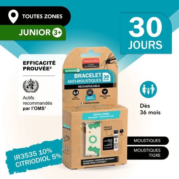 Bracelet Anti-Moustiques - Junior - 1 bracelet + 1 recharge de 6 ml