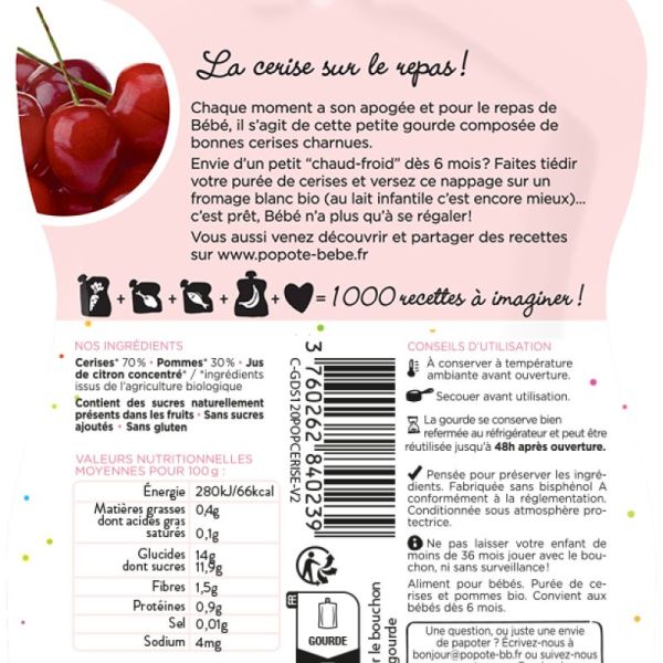 Popote Gourde Cerise Bio 120G