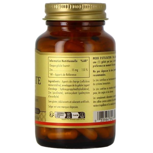 ZINC PICOLINATE 15 MG - 100 gélules végétales