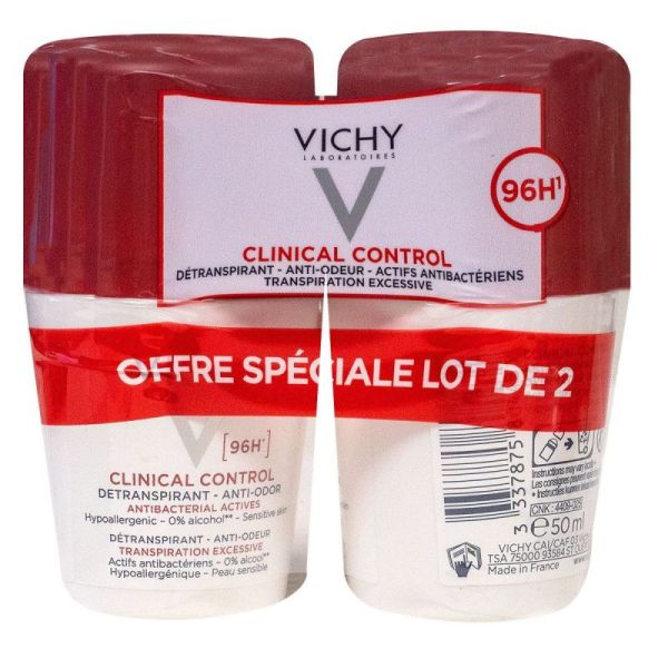 Vichy Deod Detransp Roll On 96H 2X50