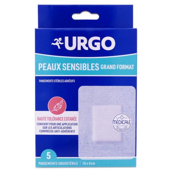 Urgostérile Pansements Peaux Sensibles Grand Format - 10 cm x 8 cm