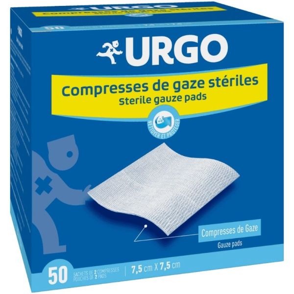Compresses de gaze stériles - 7,5 cm x 7,5 cm - 50 sachets de 2