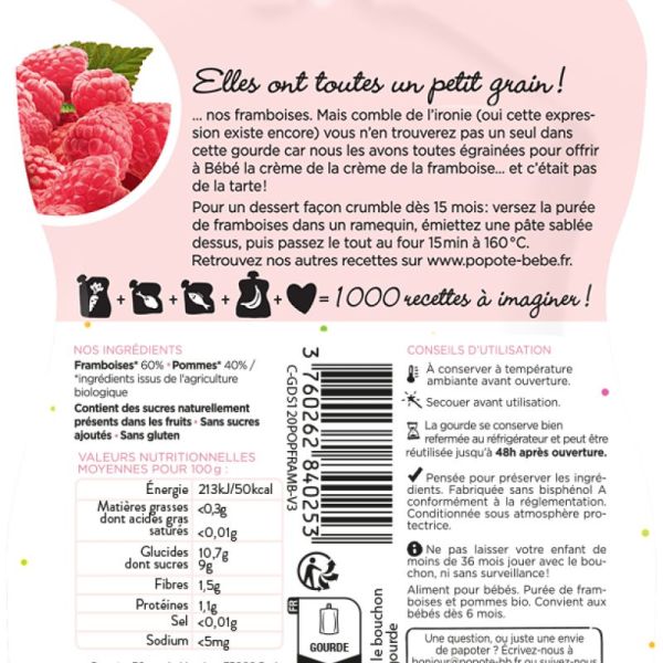 Gourde Framboise BIO - POPOTE - 120g*