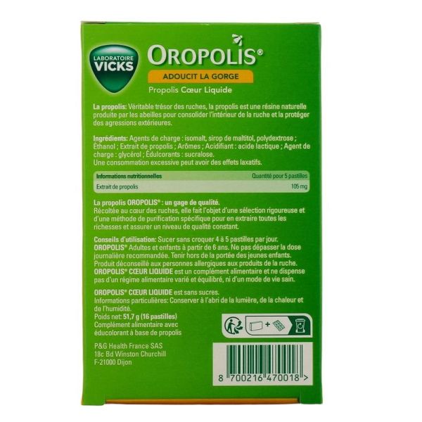 Oropolis coeur liquide gout miel sans sucres - 16 pastilles