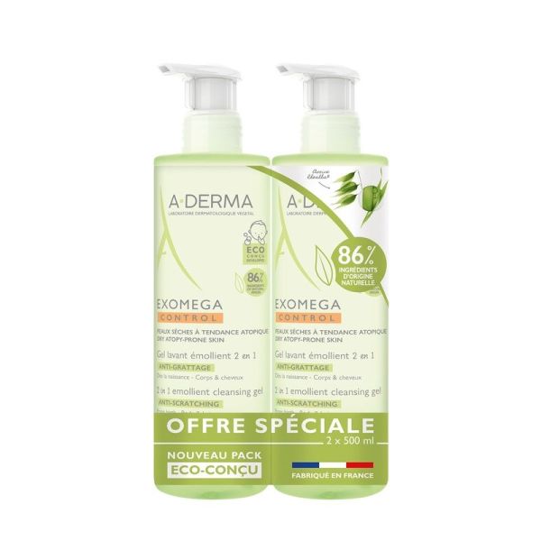 Gel lavant émollient 2 en 1 anti-grattage EXOMEGA CONTROL - 500 ml