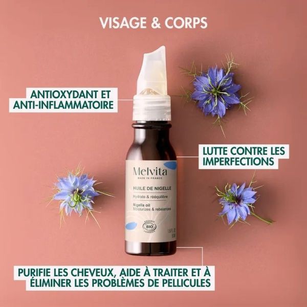 Huile de Nigelle Bio - Visage, Corps et Cheveux - Peaux Mixtes a Grasses, 50 ml