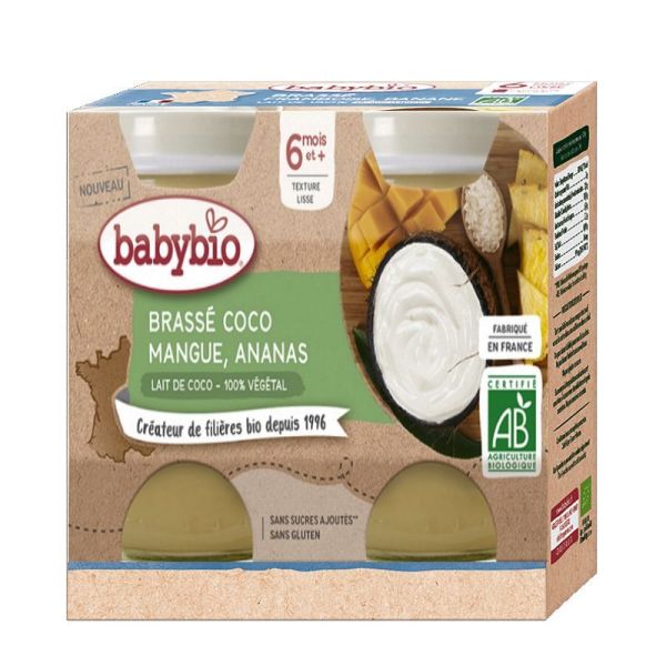 Babybio brassé végétal coco mangue ananas 6 Mois et + Bio 2x130g