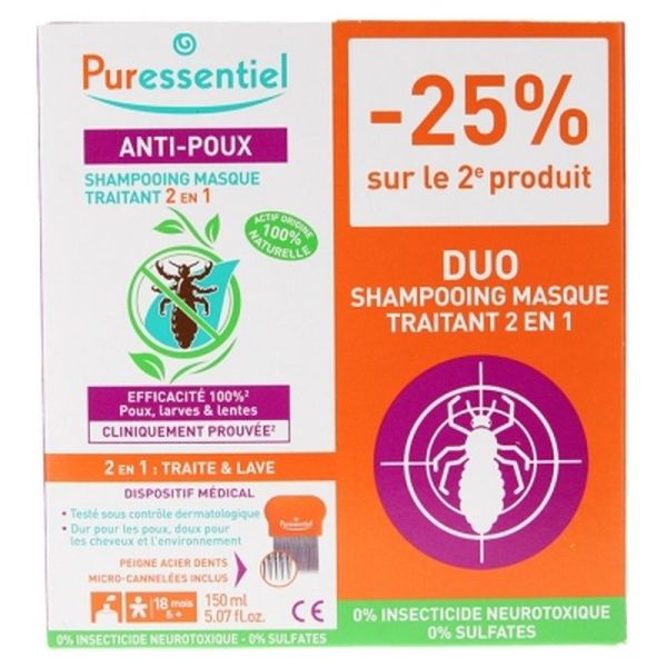 Shampooing Masque Traitement Radical 2 en 1 Anti-Poux - 2 x 150 ml