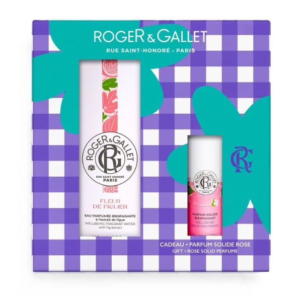Coffret Eau Parfumée Bienfaisante Fleur de Figuier - Parfum Solide Bienfaisant Rose - 100 ml + 5 g