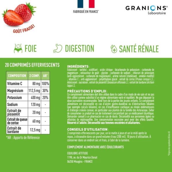 Détox Globale Effervescent - Goût fraise - 20 comprimés effervescents