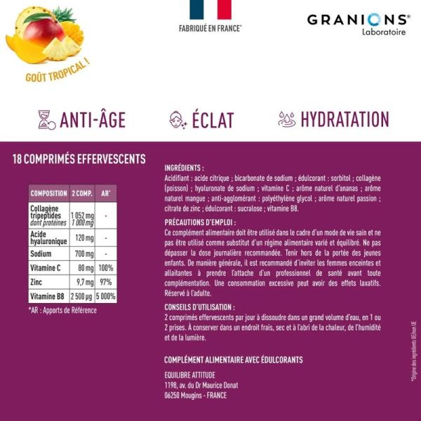 Collagène Tripeptides Effervescent - goût tropical - 18 comprimés